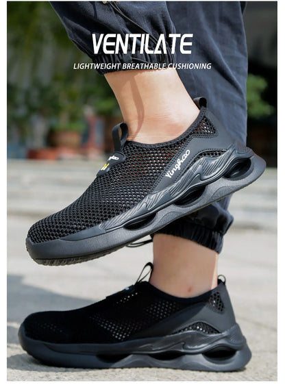 Lightweight safety shoes with large mesh, breathable, odor resistant, impact resistant, puncture resistant, and soft work shoes