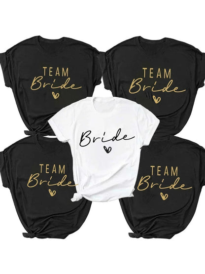 Women Cotton T Shirt Team Bride Bachelorette Party Shower Hen Party Bridesmaid Print T-Shirt 2024 Girls Wedding Female Tops
