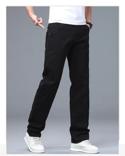 Men's Straight Leg Jeans Slim Fit Stretch Comfort Denim Pants Korean Casual Fashion Minimalist Business Male Daily Trousers