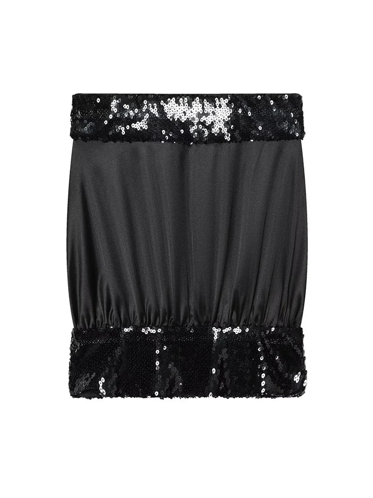 Chic Sequins Strapless Top For Women Holiday Party Tube Tops Chic Off Shoulder Fashion Solid Summer New Ladies Club Wear