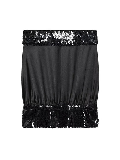 Chic Sequins Strapless Top For Women Holiday Party Tube Tops Chic Off Shoulder Fashion Solid Summer New Ladies Club Wear
