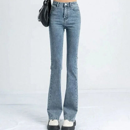 High Waist Elastic Boot Cut Pants Denim Bell Bottom Trousers