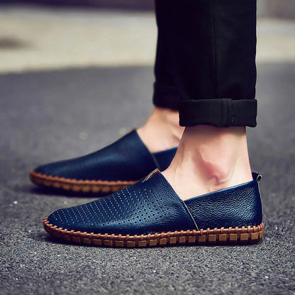New Summer Breathable Men Loafers Handmade Leather Men's Driving Shoes Luxury Brand Flat Casual Shoes Soft Breathable Men Shoes