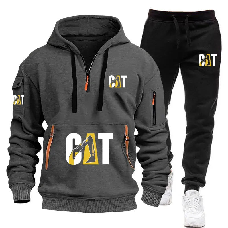 Spring new men's fashion sportswear set: multi-pocket zipper jacket + casual long pants, large-sized loose fashion sweatshirt 2-