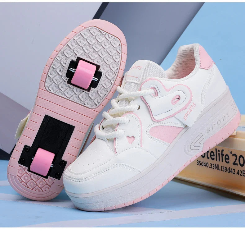Lace-up breathable walking shoes Girls 2024 new two-wheeled retractable sports roller skates for female students outdoors