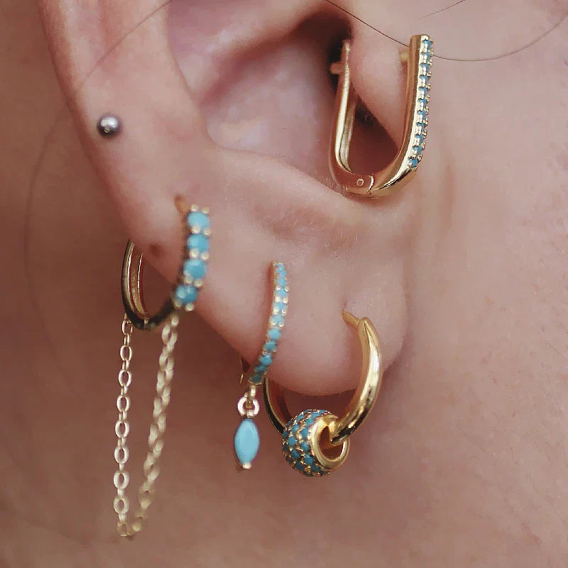 925 Sterling Silver Earring Zircon Sun Flower Ear Ring Geometric Style Water Drop Ear Bone Cute Temperament Woman Girl Ear Jewel