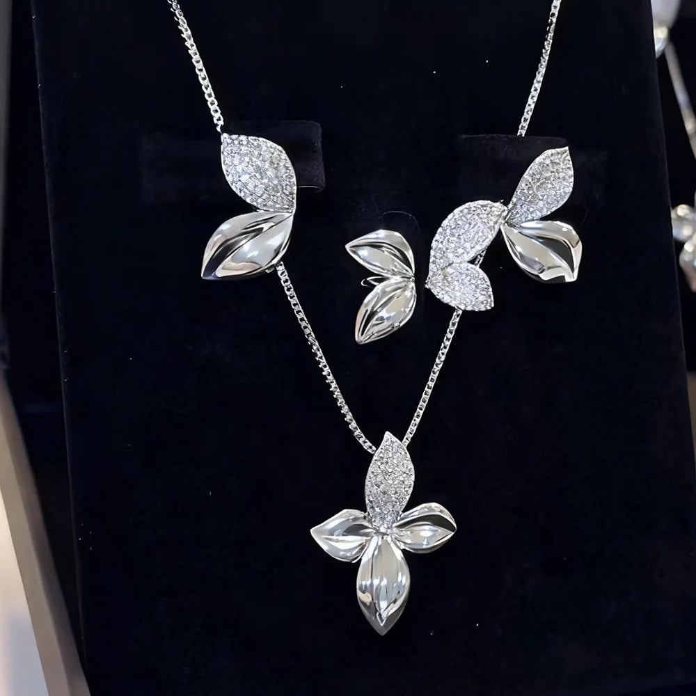 Luxury Bagutte Cut Middle East Jewelry Sets For Women Wedding Full Micro Cubic Zirconia Dress Necklace Earring Sets