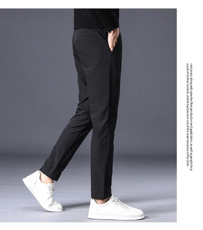 Fleece Pants Thick Men's Winter New Stretch Slim Business Warm Korean Fashion Plush Classic Trousers Male Brand 28-38