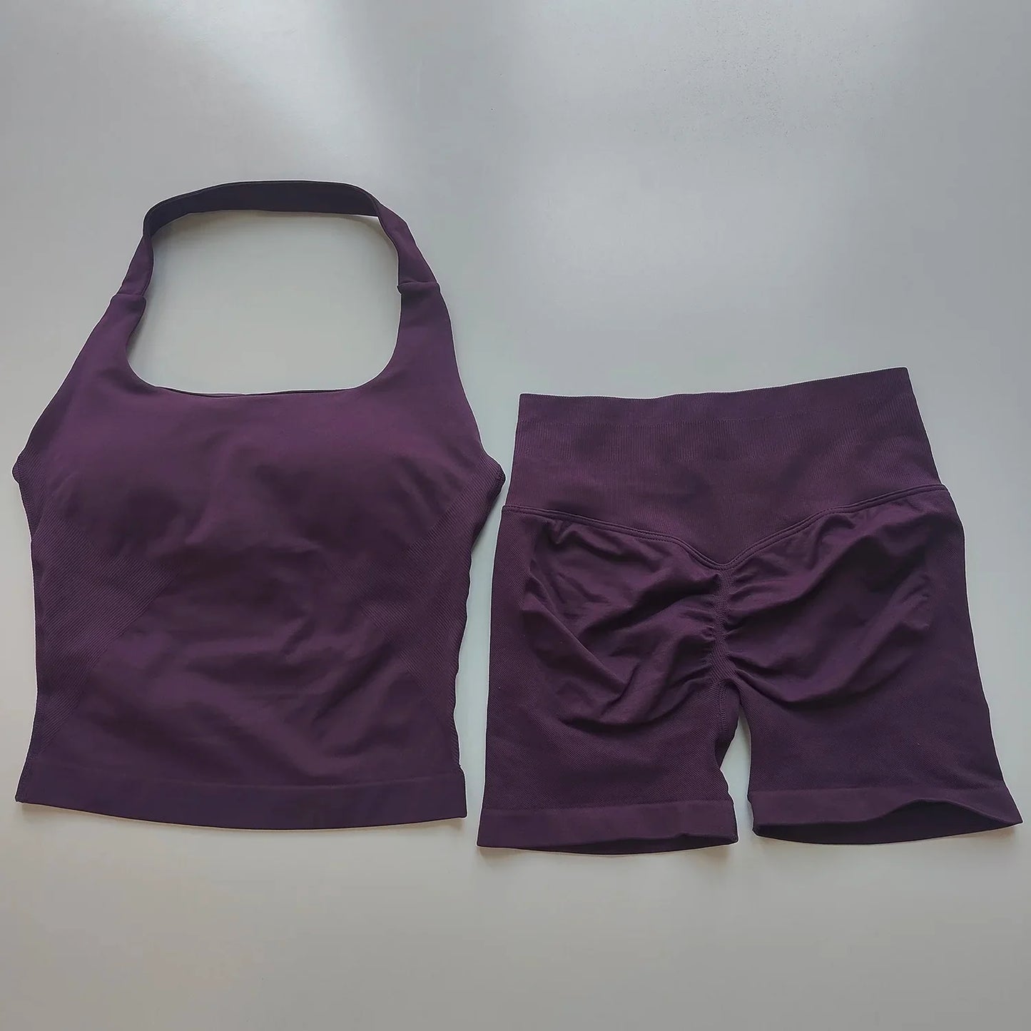 Sexy Halter Neck Beautiful Back High Waist Peach Sports Bras Shorts Suit Pilates Gathering Yoga Vest Training Fitness Bra Sets
