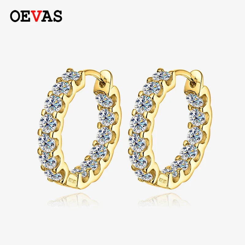 100% 925 Sterling Silver 3mm Real Moissanite Hoop Earrings For Men Women 2023 Trending Luxury Wedding Party Fine Jewelry