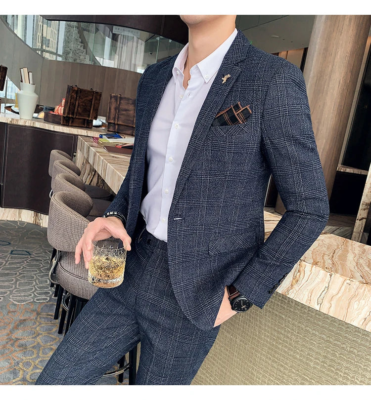 S-7XL Jacket + Pants / Luxurious High -end Brand Solid Color Men's Casual Business Slim Suit Two -piece Suit Groom Wedding Suit