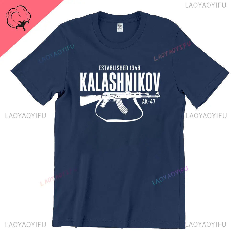 Vintage Classic Man Ak 47 TShirt Casual Fashion Military Fan Printed Cotton Shirt Summer O-neck Breathable Short-sleev Camisetas