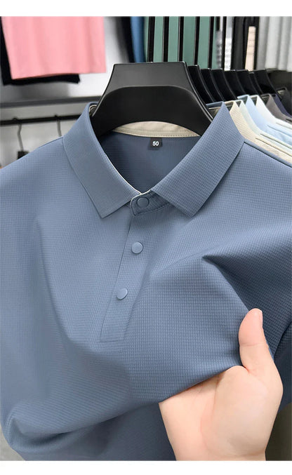 Summer Short Sleeve T-Shirt - Premium Jacquard Spandex, 7A Antibacterial, Seamless, Contrast Color, Split Hem, Wrinkle-Free Polo