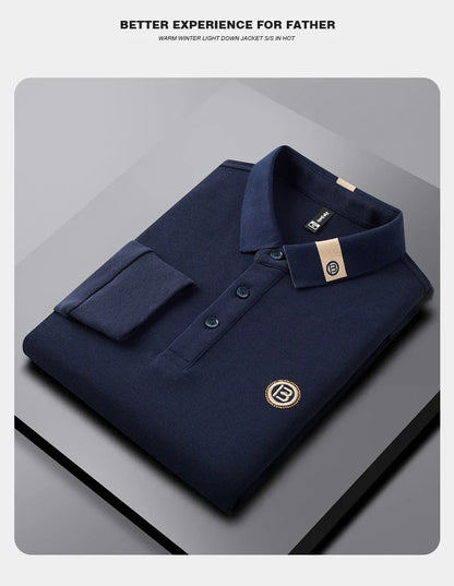 High end letter embroidery brand men's long sleeved polo shirt 2024 Spring and Autumn new comfortable 100% cotton casual T-shirt