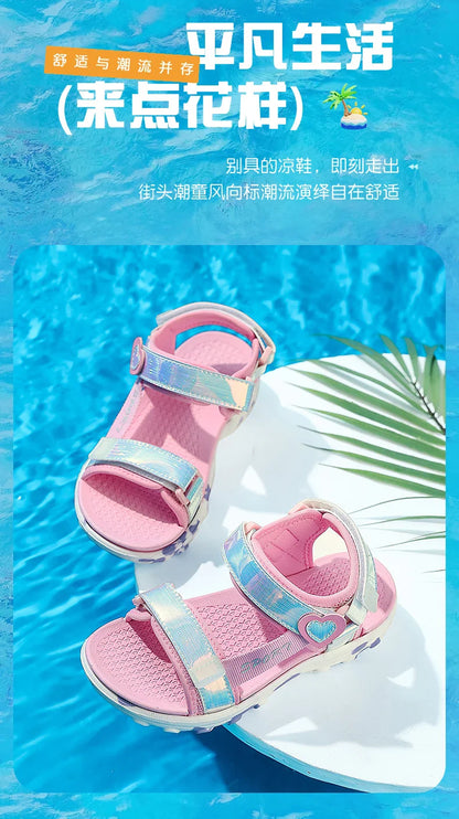 Girls' LED Sandals Children's Toddler Sports Beach Blue Pink Girls' Soft Shining Shoes Outdoor Soft Anti-Slip Princess LED Shoe