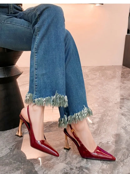 Women's Pumps Sexy Pointe High Heels Sandals Fashion Patent Leather High Heels Elegant Temperament High Heeled Sandals for Women