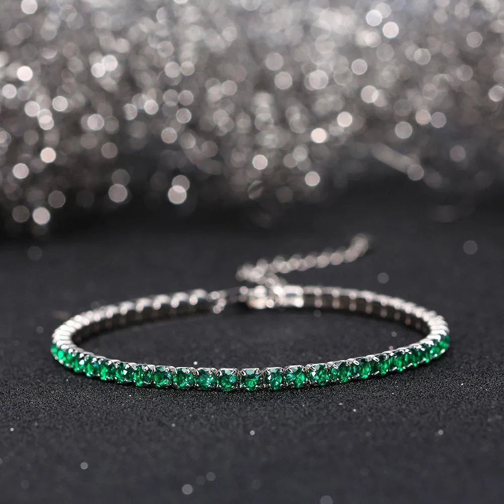 Fashion 3mm Bezel Setting Colorful 4A Cubic Zirconia Tennis 925 Sterling Silver Adjustable Bracelet for Women SB192