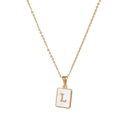 Minimalist Mother of Pearl Shell Stainless Steel Tarnish Free Initial Necklace Gold Plated Letter Necklace for Women