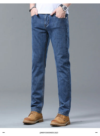 2026 Brand New Men  Straight Blue Gray Jeans Business Fashion Classic Style Cotton Stretch Denim Pants Male Brand Trousers