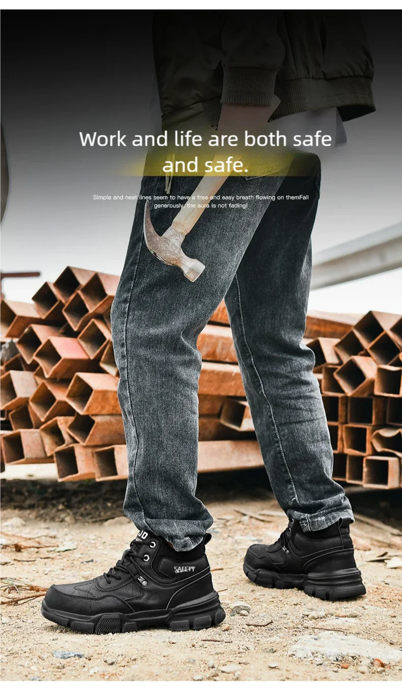Man Safety Shoes Puncture-Proof Work Sneaker Waterproof Work Shoes Steel Toe Shoes Safety Boots Indestructible Shoes Lightweight