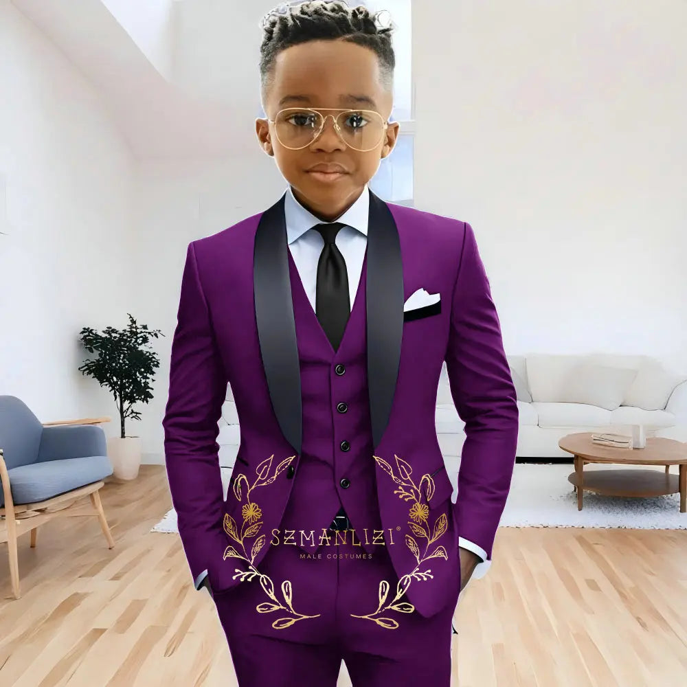Formal Navy Blue Boys Suit Jacket Pants Vest 3 Piece Set Shawl Lapel Blazer for Kids Wedding Tuxedo Suits 2-16 Years Clothes
