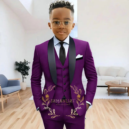 Formal Navy Blue Boys Suit Jacket Pants Vest 3 Piece Set Shawl Lapel Blazer for Kids Wedding Tuxedo Suits 2-16 Years Clothes