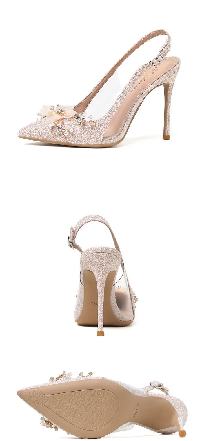 French Flower Wedding Shoes Women's Thin Heel Pointed Head High Heel Fashion Bag Head Summer Women's Sandals