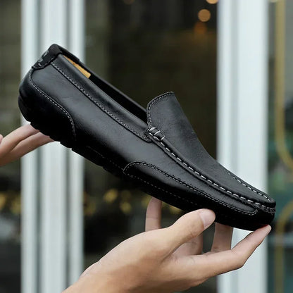 Genuine Leather Men Casual Shoes Luxury Brand Breathable Slip on Black Driving Shoes Soft Men Loafers Moccasins Plus Size 37-47