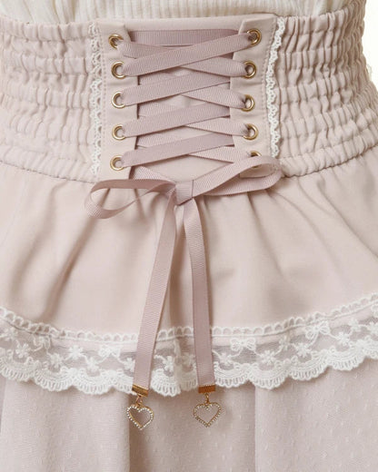 Mine Style Mass-Produced Japanese Casual Laminated Ruffles Lace  Skirts 2023 Autumn Winter High Waist Corset A- Line Mini Skirt