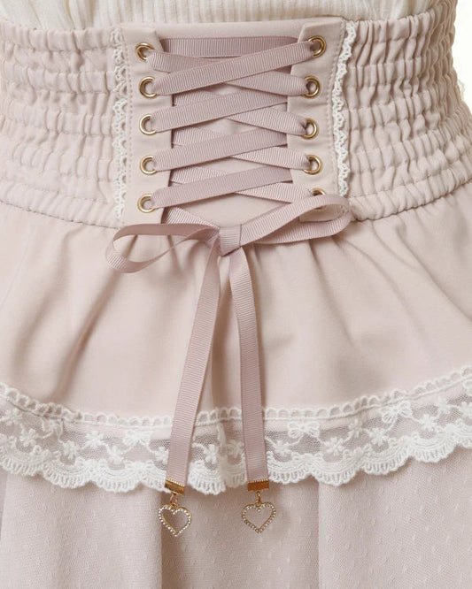 Mine Style Mass-Produced Japanese Casual Laminated Ruffles Lace  Skirts 2023 Autumn Winter High Waist Corset A- Line Mini Skirt