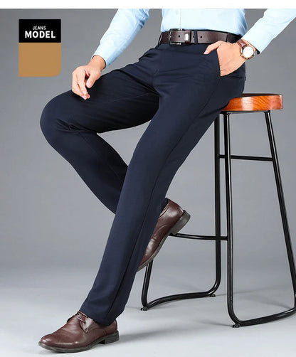 Spring Autumn Men's Smart Casual Pants Black Navy Blue Suit Pants Office Male Trousers Big Size Elegant Sports Straight Pants