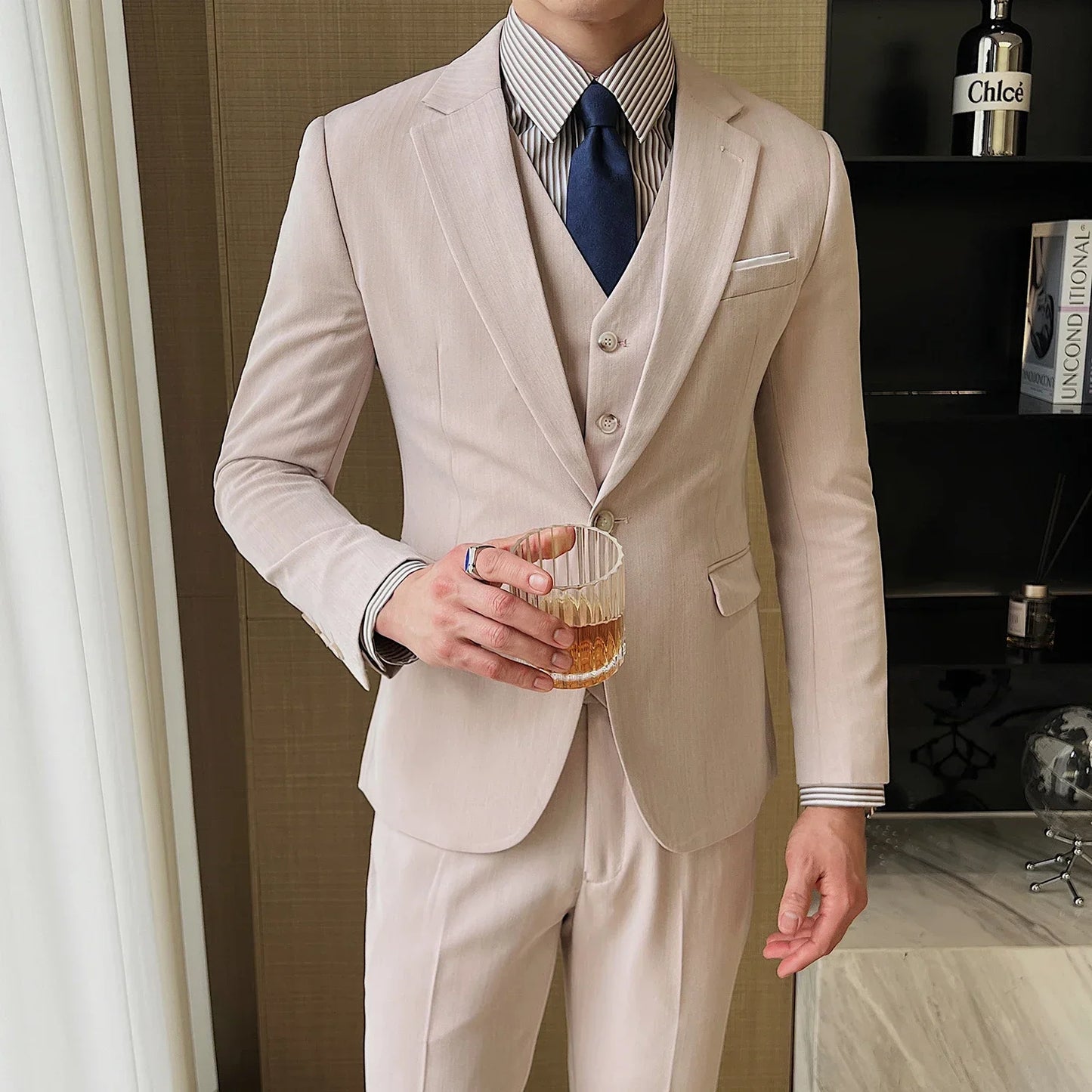 ( Jacket + Vest + Pants ) High-end Men's Slim Business Casual Suit Groom Wedding Dress Party Suit Blazers Waist Coat Trousers