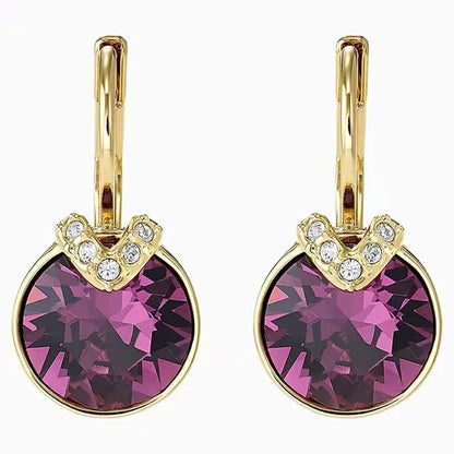 Bella V Drop Earring for Women Christmas Birthday Genuine Crystals from Austria Round Cut Dangle Silver Color Pierced Jewelry