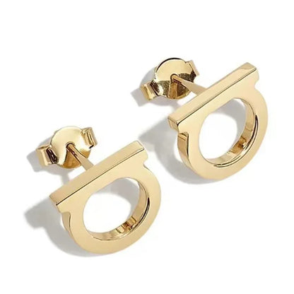 Simple and Luxurious D-shaped Stainless Steel Stud Eearrings Inlaid Sparkling Cubic Zircon Ear Piering Jewelry