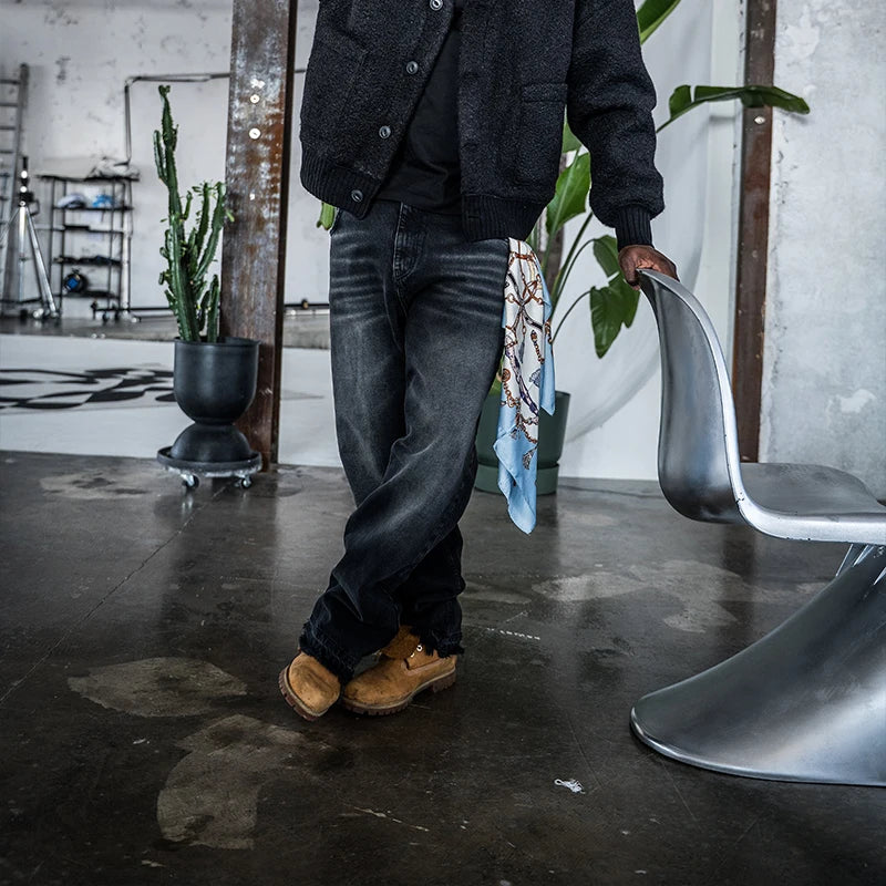 Calça jeans unissex estilo casual de rua, estilo ins, corte reto, lavagem envelhecida retrô, usada, novidade primavera 2026, street style americano.