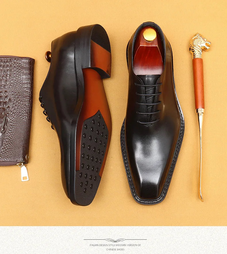 Luxury Brand Mens Oxford Leather Shoes Black Brown Handmade Lace Up Pointed Toe Dress Shoes Wedding Office Business Formal Shoes
