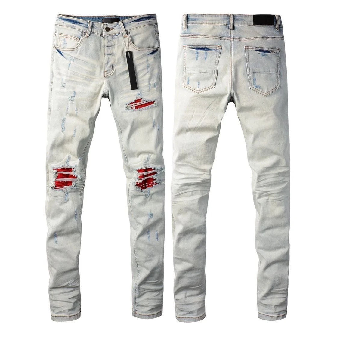 Calça Jeans Masculina de Cintura Reta Rasgada, Cor Sólida, Elástica, Respirável, Confortável e de Alta Qualidade, Nova Tendência Primavera Outono