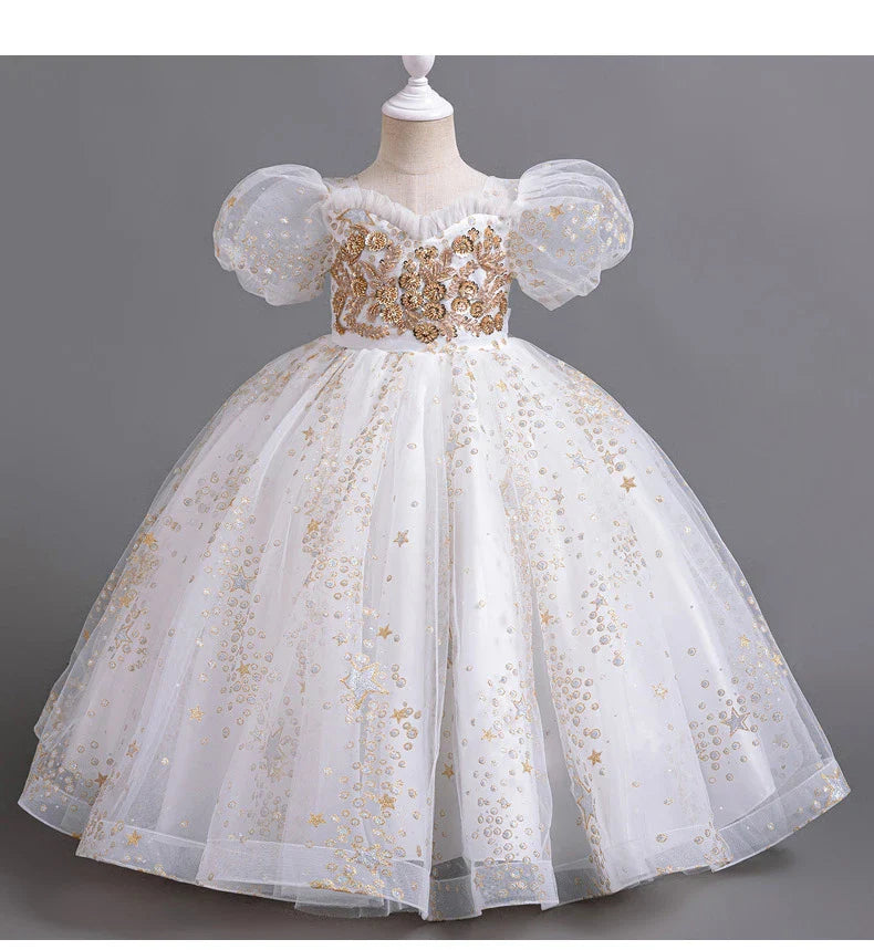 Girls' Flower Wedding Dress Long Sleeveless Summer Princess Rainbow Host Gift Performance Program