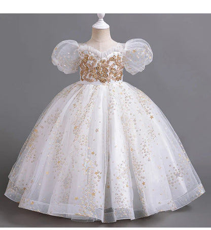 Girls' Flower Wedding Dress Long Sleeveless Summer Princess Rainbow Host Gift Performance Program
