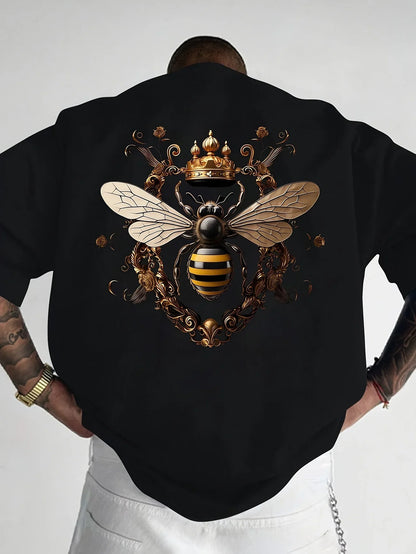 Ornate Royal Bee Print on Premium Soft 100% Cotton Mens T Shirt Perfect for Summer Outings and Casual Events