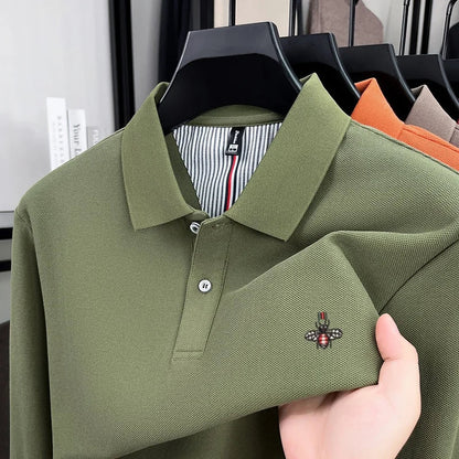 100% cotton high-end spring and autumn new men's long sleeved casual comfortable polo shirt exquisite brand bee embroidery top