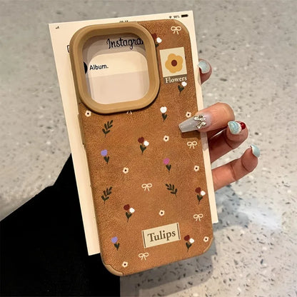 Branches and Leaves Broken Flowers Bonded Leather Phone Case For iPhone 17 16 Pro Max 15 14 Plus 13 12 11 XS X XR 17 Air Cover