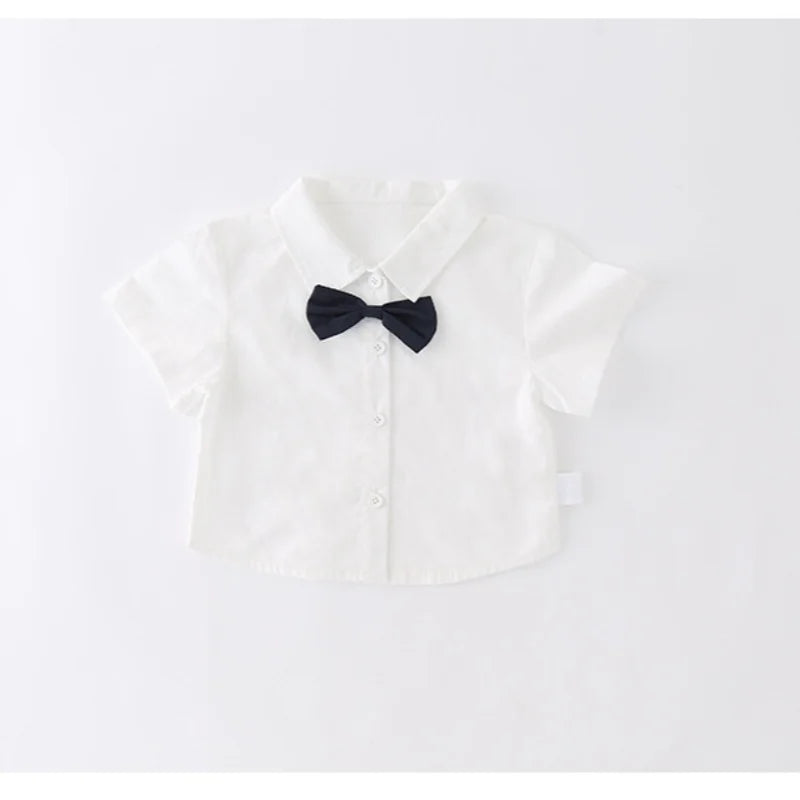 Baby Boys Gentleman 2pcs Overalls Set Bow Tie White Shirt+Suspender Shorts 1st Birthday Outfits Kids Handsome Suit
