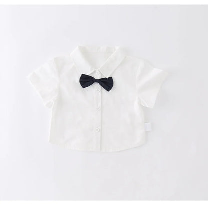Baby Boys Gentleman 2pcs Overalls Set Bow Tie White Shirt+Suspender Shorts 1st Birthday Outfits Kids Handsome Suit