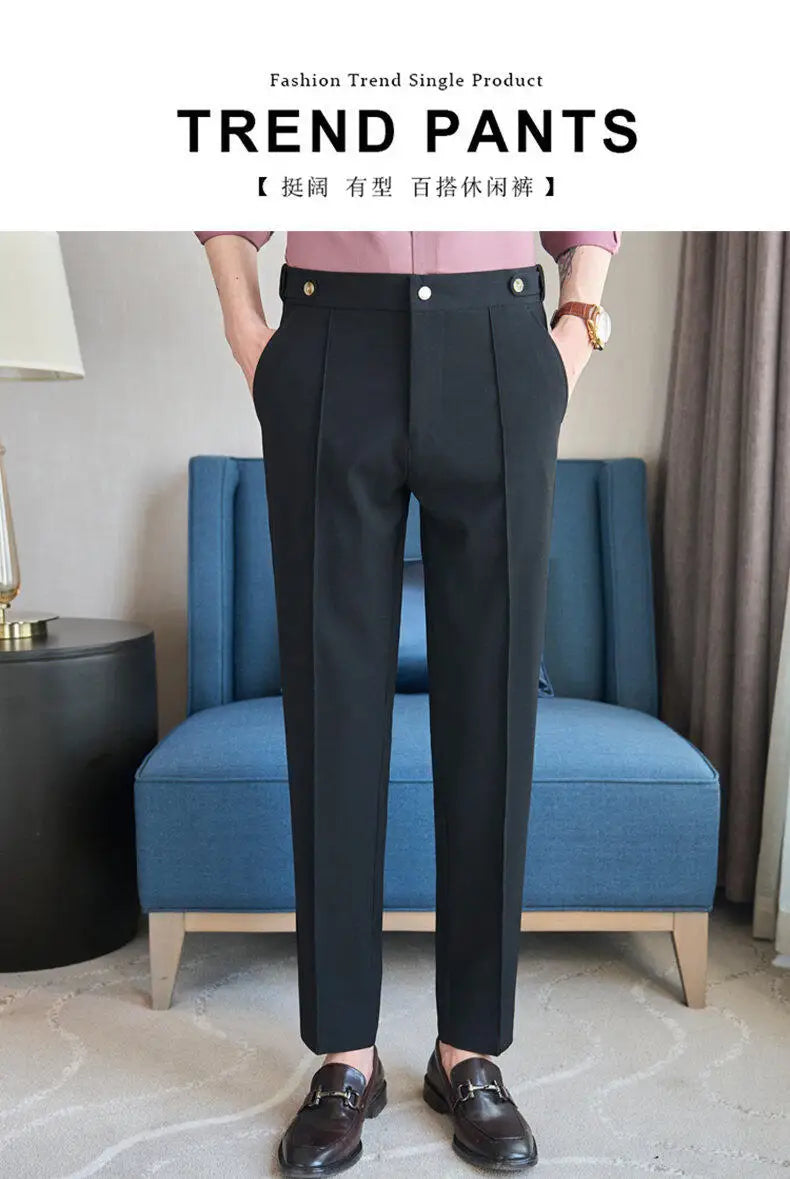 Men's Classic Black Dress Pants with Double Button Waistband, Perfect for Formal and Business Occasions Adjustable Waist.28-38