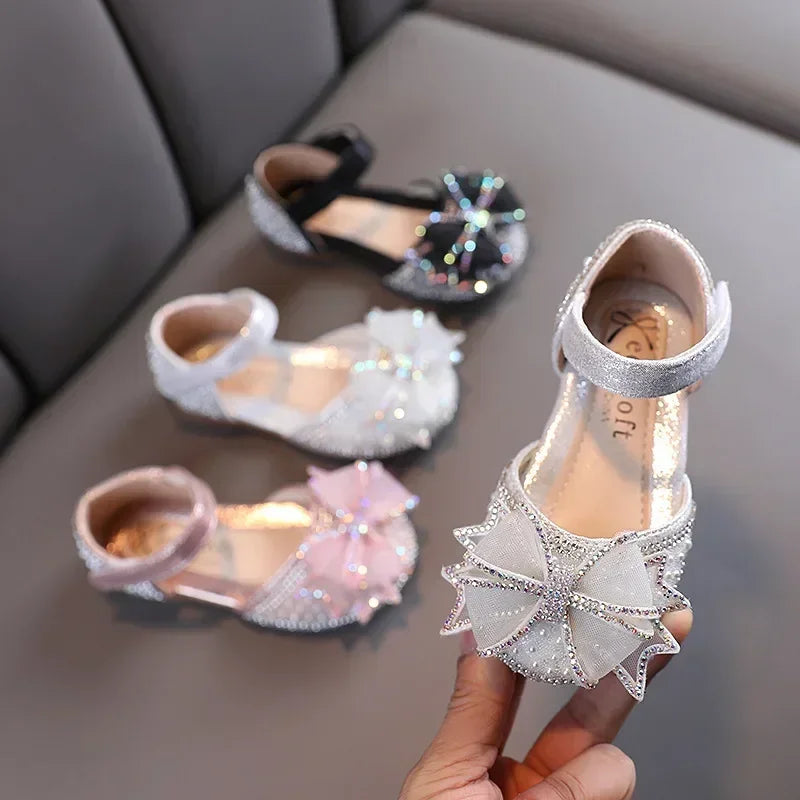 2025 Summer Girls Flat Princess Sandals Fashion Sequins Bow Rhinestone Baby Shoes Kids Shoes For Party Wedding Party Sandals