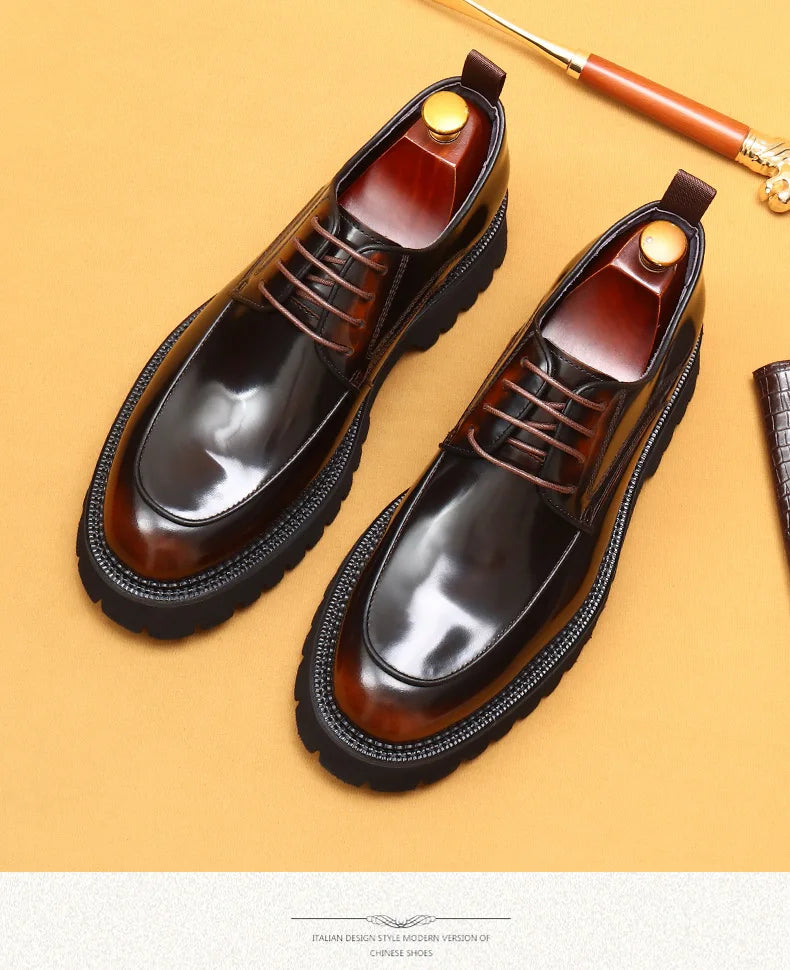 Men Oxford Brogue Genuine Leather Shoes Black Brown Classic Style Platform Lace Up Formal Shoes Wedding Office Dress Shoes Men