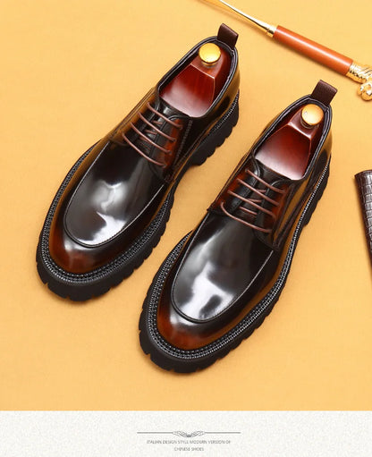 Men Oxford Brogue Genuine Leather Shoes Black Brown Classic Style Platform Lace Up Formal Shoes Wedding Office Dress Shoes Men