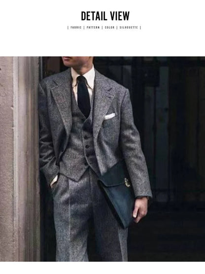 Peaky Blinders Men's 3-Piece Suit Vintage Plaid Autumn/Winter Heavyweight New Style Jacket+Vest+Pants Slim Fit Formal Suit