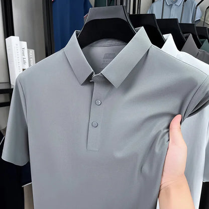 Men's Seamless Polo Shirt - Breathable Nylon-Spandex Blend, Reinforced Collar & Matching Buttons (12 Colors, M-4XL)